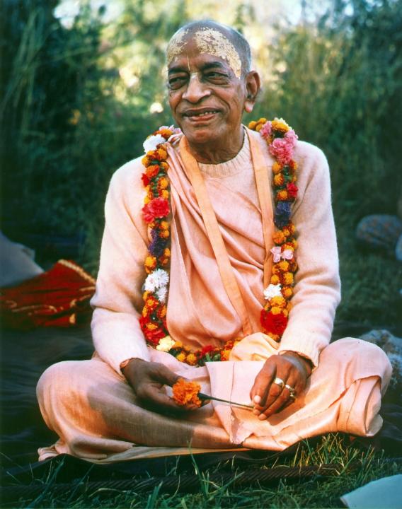 Prabhupada Sitting on Grass and Smiling